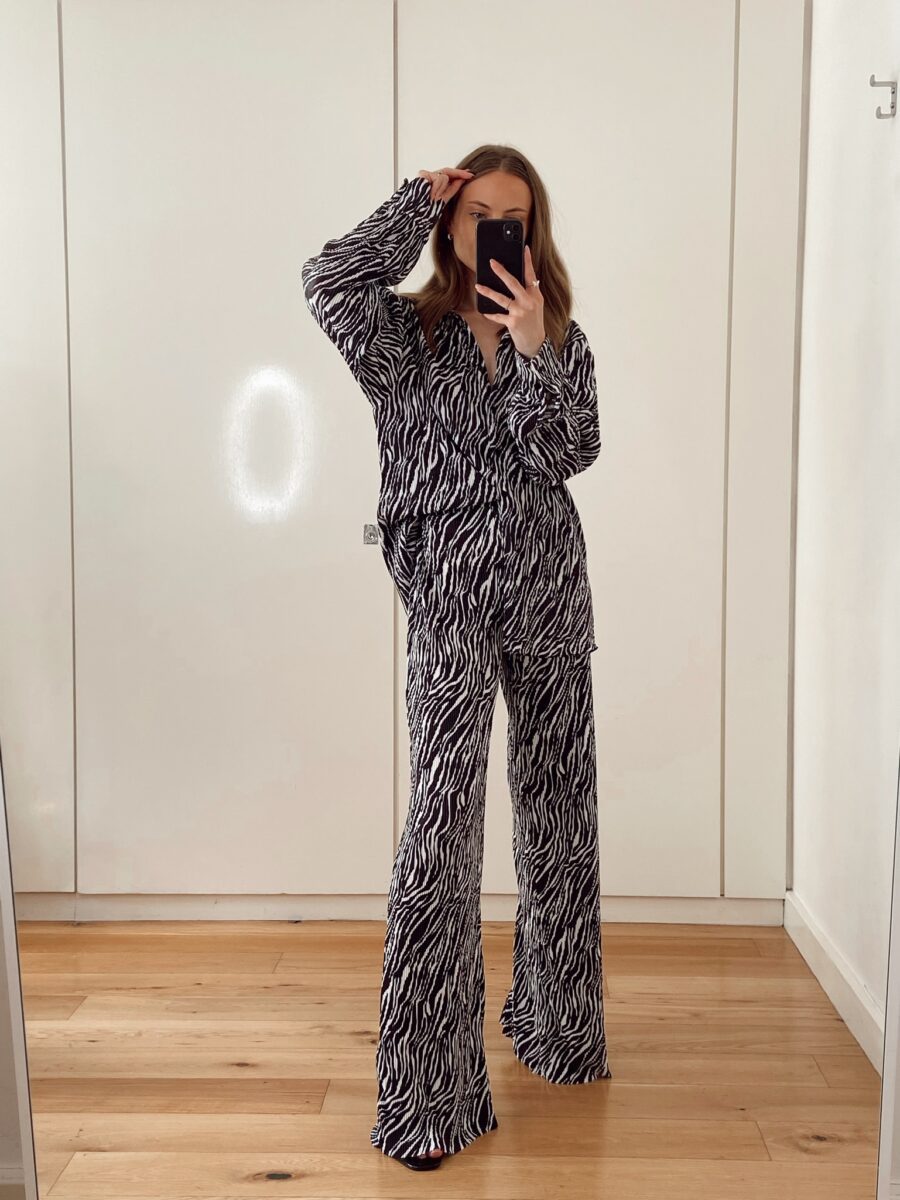 Zebra Print Plisse Shirt & Trouser Coord | Grey & Blush