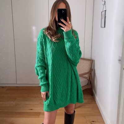green cable knit
