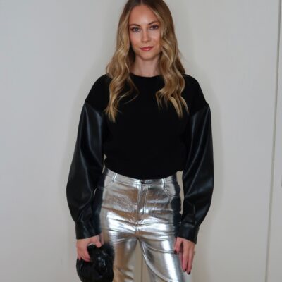 Faux Leather Sleeve Jumper